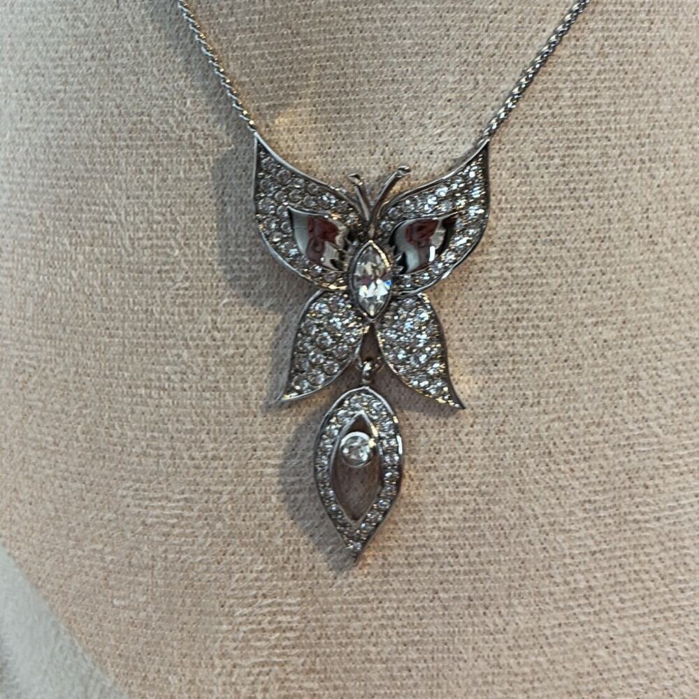 Nina Ricci Silver Crystal Butterfly Necklace - Picture 2 of 3